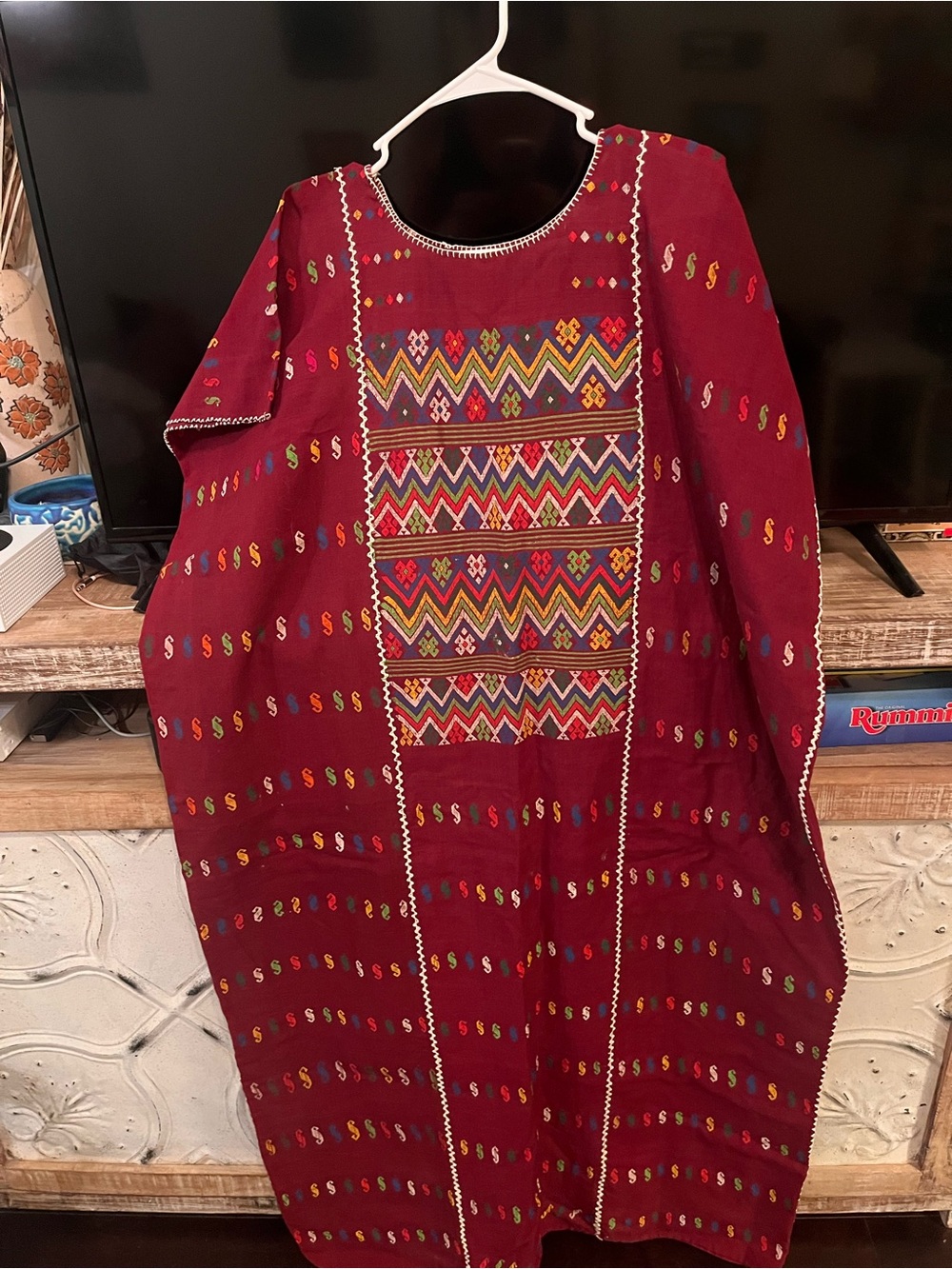 Embroidered Maroon Women’s Boho serape Midi Dress